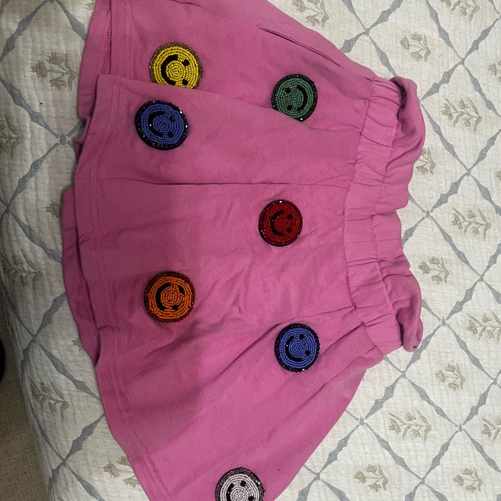 QUEEN OF SPARKLES Pink Mini Skirt with Colorful Patches